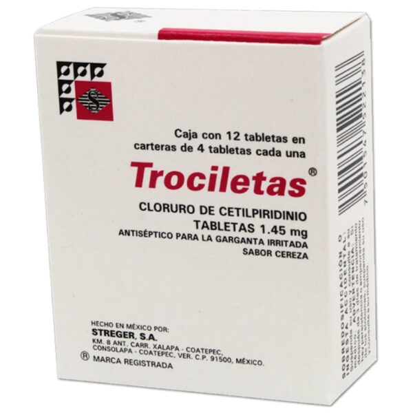 TROCILETAS 1.45 MG C/10 TABLETAS SABOR CEREZA